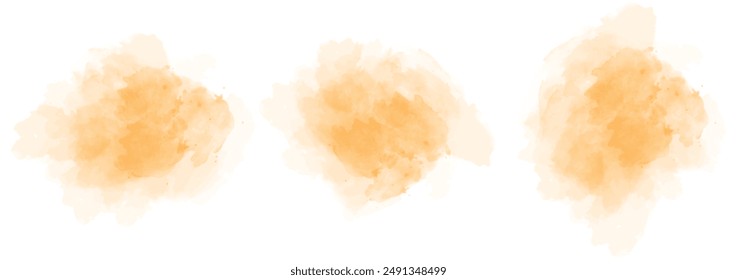 Set of abstract pure orange watercolor water splash on a white background. Vector watercolour texture in salad color. Ink paint brush stain. Pure orange splatters spot. Watercolor pastel splash