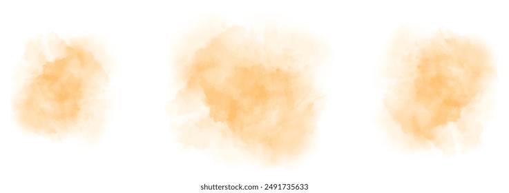 Set of abstract pure orange watercolor water splash on a white background. Vector watercolour texture in salad color. Ink paint brush stain. Pure orange splatters spot. Watercolor pastel splash