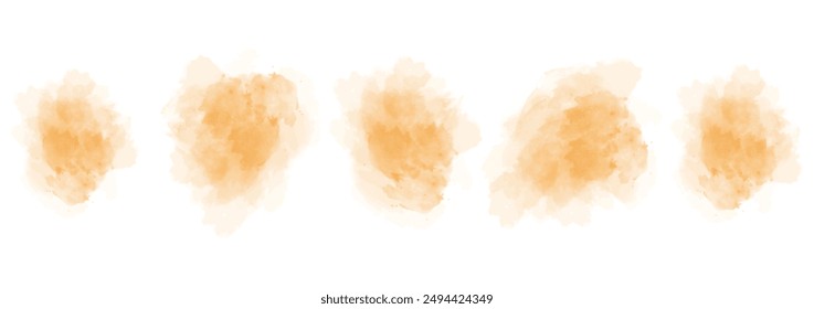 Set of abstract pure orange watercolor water splash on a white background. Vector watercolour texture in salad color. Ink paint brush stain. Pure orange splatters spot. Watercolor pastel splash