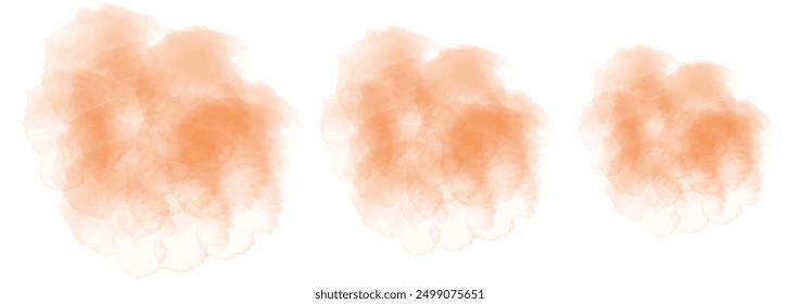 Set of abstract pure orange watercolor water splash on a white background. Vector watercolour texture in salad color. Ink paint brush stain. Pure orange splatters spot. Watercolor pastel splash