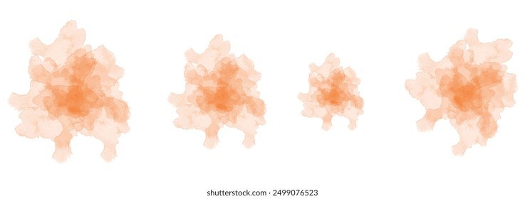 Set of abstract pure orange watercolor water splash on a white background. Vector watercolour texture in salad color. Ink paint brush stain. Pure orange splatters spot. Watercolor pastel splash
