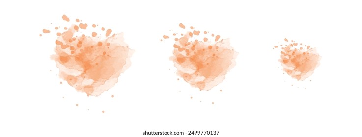 Set of abstract pure orange watercolor water splash on a white background. Vector watercolour texture in salad color. Ink paint brush stain. Pure orange splatters spot. Watercolor pastel splash