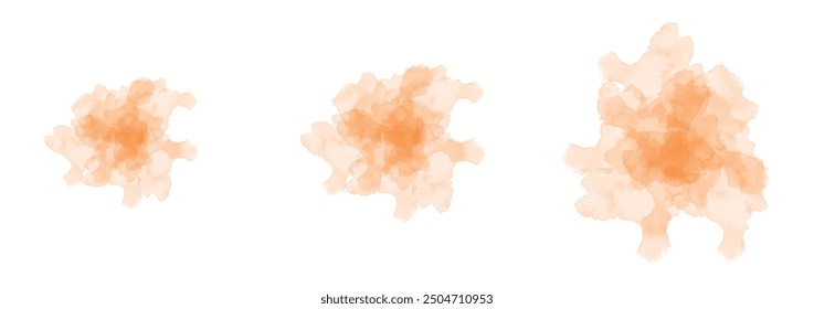 Set of abstract pure orange watercolor water splash on a white background. Vector watercolour texture in salad color. Ink paint brush stain. Pure orange splatters spot. Watercolor pastel splash