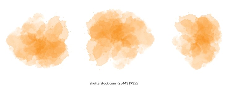 Set of abstract pure orange watercolor water splash on a white background. Vector watercolour texture in salad color. Ink paint brush stain. Pure orange splatters spot. Watercolor pastel splash