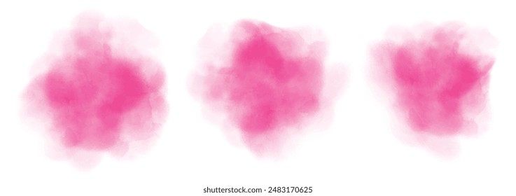 Conjunto de agua de acuarela rosa pura abstracta salpicadura sobre un fondo blanco. Textura de acuarela de Vector en color ensalada. Mancha de pincel de tinta. Pura mancha rosa. Salpicadura pastel de acuarela