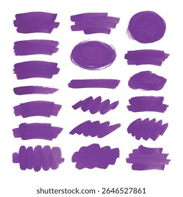 Set of abstract purple and blue oval brushstrokes