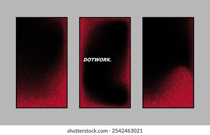 Conjunto de fundo de gradiente vermelho roxo abstrato com efeito de textura de ruído sujo e espaço de cópia. Cartazes cor-de-rosa estético com traços de cor. Disposição vertical mínima dos cartazes de queda. Gradiente granulado do vetor.