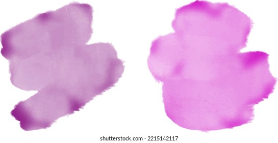 Set of abstract purple watercolor water splash on a white background. Vector watercolour texture in blue color. Ink paint brush stain. Purple soft light blot. Watercolor violet splash