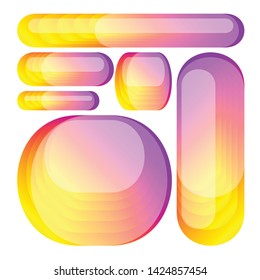 Set of abstract purple and yellow backgrounds of various shapes. Vector illustration
