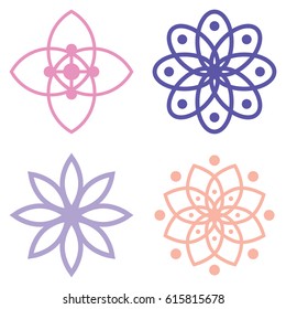 A set of abstract radial floral designs in vector format.