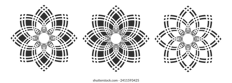Set of Abstract Radial Floral Patterns. Decorative Design Elements. Vector Art.