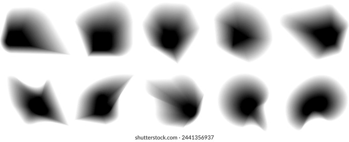 Set of abstract radial gradient blur.Vibrant set of aura glow rounds with a soft  dot black element.Holographic round shapes.Modern graphic element vector collection.