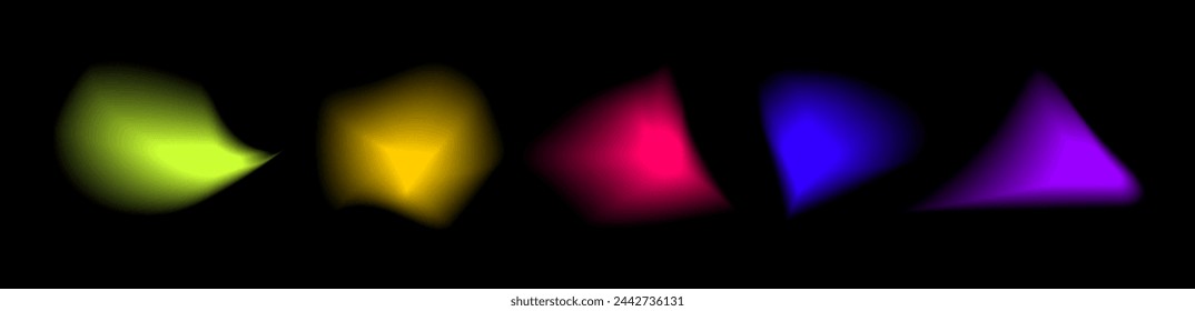 Set of abstract radial gradient blur.Vibrant set of aura glow rounds with a soft  dot neon element.Holographic round shapes.Modern graphic element vector collection.
