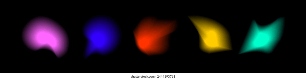 Set of abstract radial gradient blur.Vibrant set of aura glow rounds with a soft  dot neon element.Holographic round shapes.Modern graphic element vector collection.