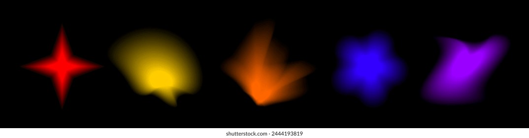 Set of abstract radial gradient blur.Vibrant set of aura glow rounds with a soft  dot neon element.Holographic round shapes.Modern graphic element vector collection.