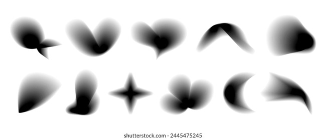 Set of abstract radial gradient blur.Vibrant set of aura glow rounds with a soft  dot white element.Holographic round shapes.Modern graphic element vector collection.