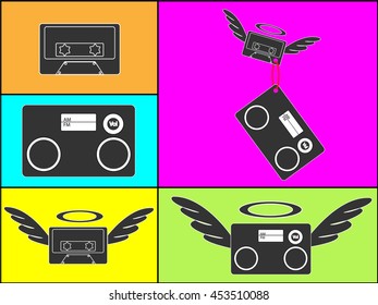 Set of abstract radio and cassette icon.Vector illustrator.