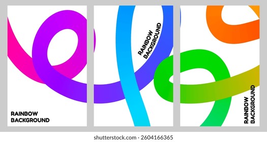 Set of abstract rainbow ribbon backgrounds in minimalist style. Vector design for posters, banners and digital art.