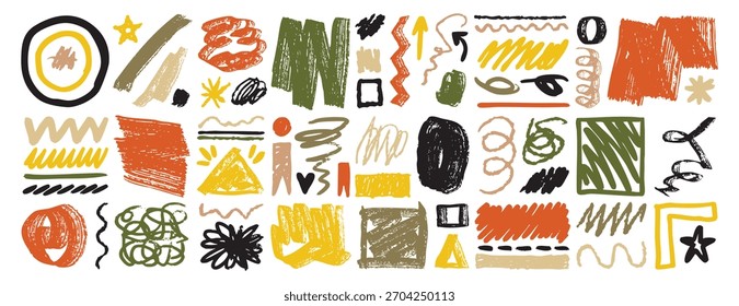 set abstract random brush strokes of different brush shapes. Grunge strokes, lines and brushes. Free hand drawn movement, trembling texture elements collection. Vector illustration.