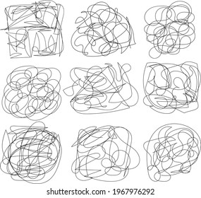 Set of abstract random hand drawn scribble art. Sketch graphic design isolated on white background.