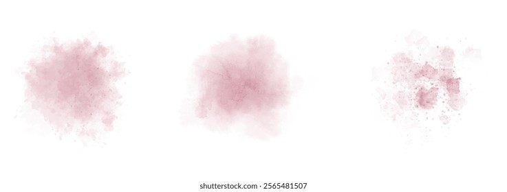 Set of abstract Raspberry Red watercolor water splash on a white background. Vector watercolor texture in Red color. Ink paint brush stain. Red splatters spot. Watercolor pastel splash