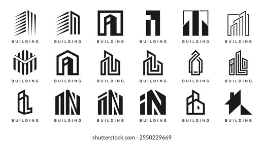 set of abstract real estate building apartment home logo design. collection of skyscraper logo vector.