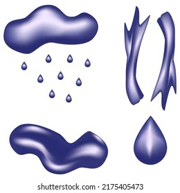 Set of abstract realistic graphic elements in trendy bright saturated blue. Vector 3d illustration.