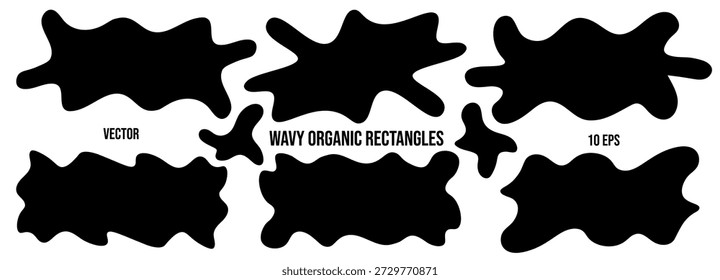 Conjunto de rectángulos abstractos con formas orgánicas fluidas. Siluetas negras con bordes ondulados y Formas irregulares perfectas para Anuncios contemporáneos y Elementos gráficos.