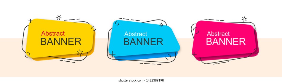 Set of abstract rectangular banners with rounded corners, with black outline around it and with falling shadow. Vector banners for use in web and print. Ready bright templates.