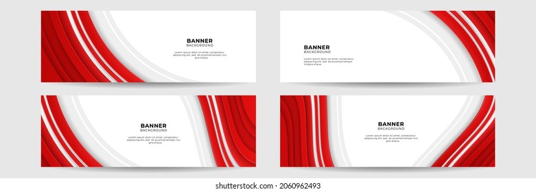 Set of abstract red banner background with 3d overlap layer and wave shapes. Geometric, polygonal Abstract background, texture, advertisement layout. web page. header for website.