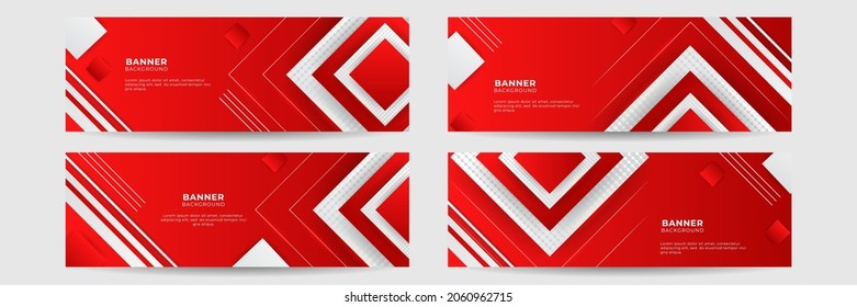 Set of abstract red banner background with 3d overlap layer and wave shapes. Geometric, polygonal Abstract background, texture, advertisement layout. web page. header for website.