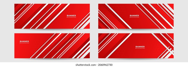 Set of abstract red banner background with 3d overlap layer and wave shapes. Geometric, polygonal Abstract background, texture, advertisement layout. web page. header for website.
