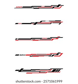 Set of abstract red and black futuristic geometric stripes car wrap stickers