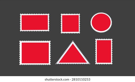 Set of abstract Red blank postage stamp templates with perforated edges mockup collection isolated on Dark Greybackground vector illustration