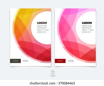 Set of abstract red and colorful layout brochure, magazine, flyer design, cover or report in A4 with  geometric round circle shapes. Vector Illustration.