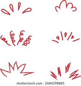 Set of Abstract Red Explosion Shapes and Splatter Effects Drawn by Hand
