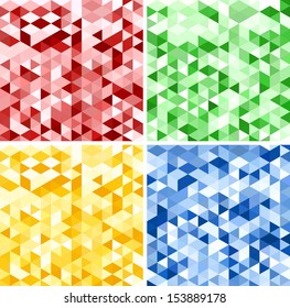 Set of Abstract Red, Green, Yellow and Blue Triangle Backgrounds. Patterns of Geometric Shapes. Colorful Mosaic Banners. Vector Illustration