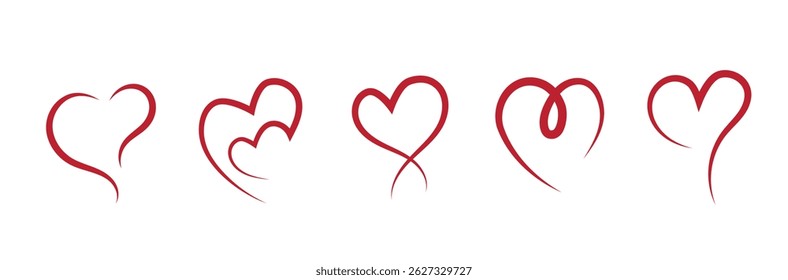  Set of abstract red heart logo, Heart Red Love Logo Variations. Various simple vector heart love icon.

