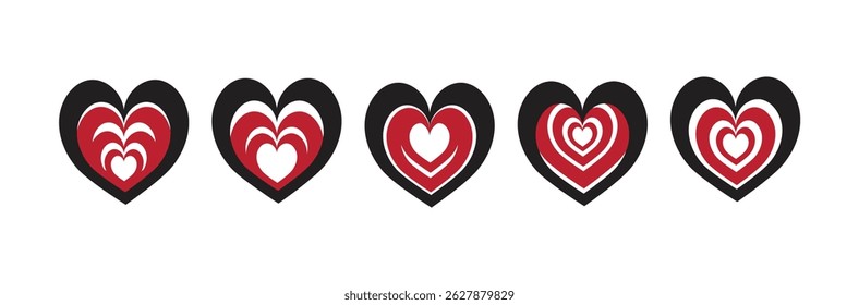  Set of abstract red heart logo, Heart Red Love Logo Variations. Various simple vector heart love icon.
