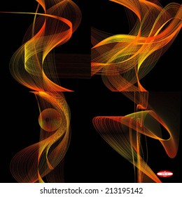 set of abstract red line orange wave yellow band on black background vector