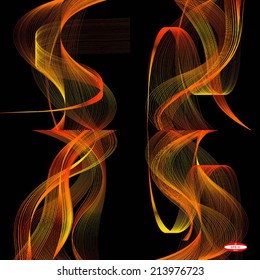 set of abstract red line orange wave yellow band on black background vector