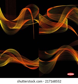 set of abstract red line orange wave yellow band on black background vector