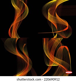 set of abstract red line orange wave yellow band on black background vector