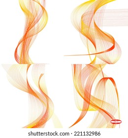 set of abstract red line orange wave yellow band on white background vector
