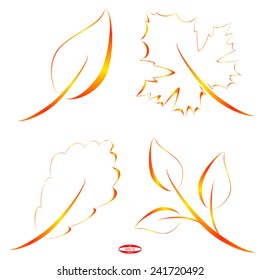 set of abstract red line orange wave yellow band on white background with leaves vector