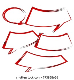set of abstract red outline bubble speech quote box template isolated on white background