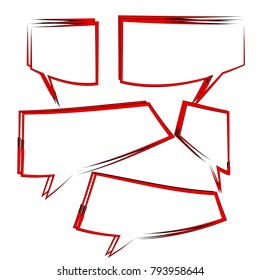 set of abstract red outline bubble speech quote box template isolated on white background