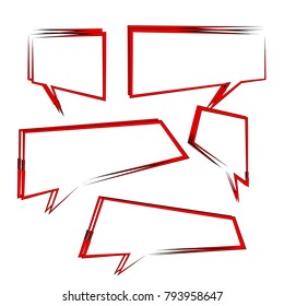 set of abstract red outline bubble speech quote box template isolated on white background