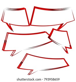 set of abstract red outline bubble speech quote box template isolated on white background