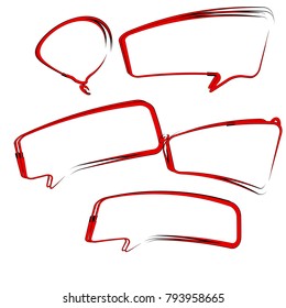 set of abstract red outline bubble speech quote box template isolated on white background